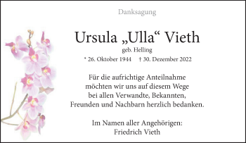 Anzeige von Ursula Vieth 