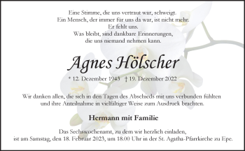 Anzeige von Agnes Hölscher 
