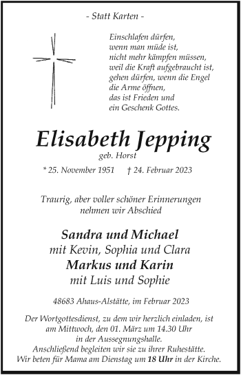 Anzeige von Elisabeth Jepping 