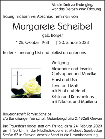 Anzeige von Margarete Scheibel 