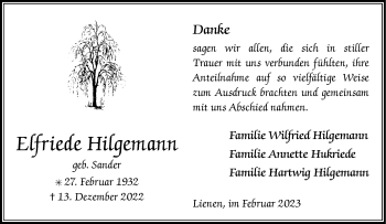 Anzeige von Elfriede Hilgemann 
