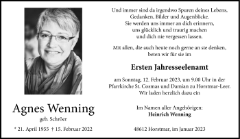 Anzeige von Agnes Wenning 