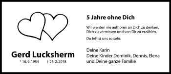 Anzeige von Gerd Lucksherm 
