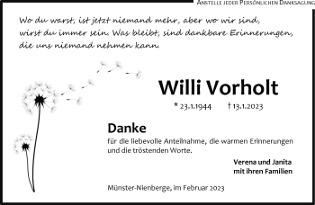 Anzeige von Willi Vorholt 
