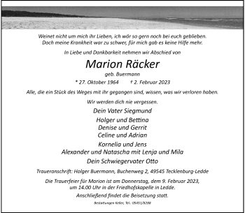Anzeige von Marion Räcker 