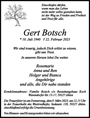 Anzeige von Gert Botsch 