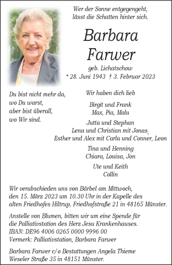 Anzeige von Barbara Farwer 