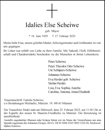 Anzeige von Idalies Else Scheiwe 