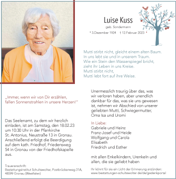 Anzeige von Luise Kuss 
