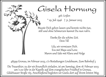 Anzeige von Gisela Hornung 