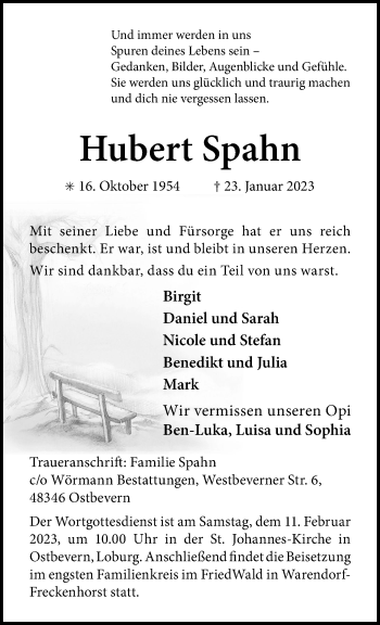 Anzeige von Hubert Spahn 