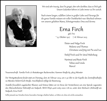 Anzeige von Erna Firch 