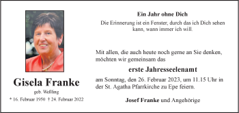 Anzeige von Gisela Franke 
