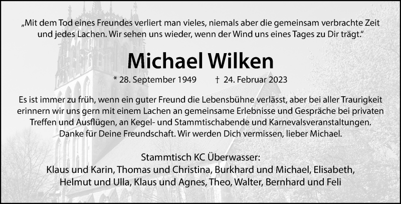  Traueranzeige für Michael Wilken vom 28.02.2023 aus 