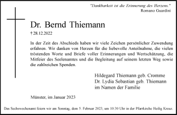 Anzeige von Dr. Bernd Thiemann 