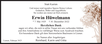 Anzeige von Erwin Hüwelmann 