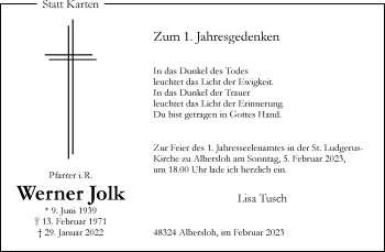 Anzeige von Werner Jolk 