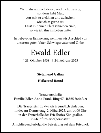 Anzeige von Ewald Edler 