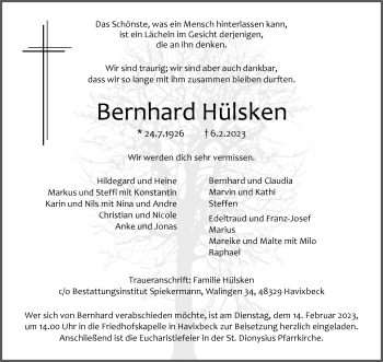 Anzeige von Bernhard Hülsken 