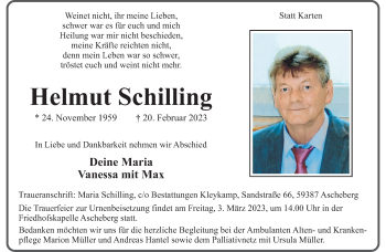 Anzeige von Helmut Schilling 