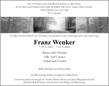 Anzeige von Franz Wenker 