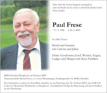 Anzeige von Paul Frese 