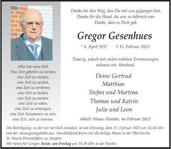 Anzeige von Gregor Gesenhues 