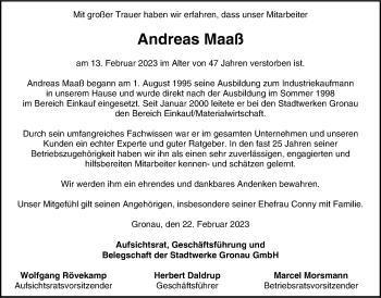 Anzeige von Andreas Maaß 
