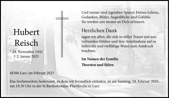 Anzeige von Hubert Reisch 