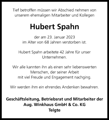 Anzeige von Hubert Spahn 