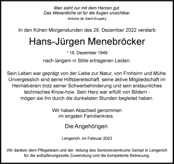 Anzeige von Hans-Jürgen Menebröcker 