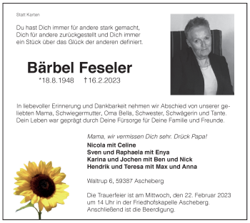 Anzeige von Bärbel Feseler 