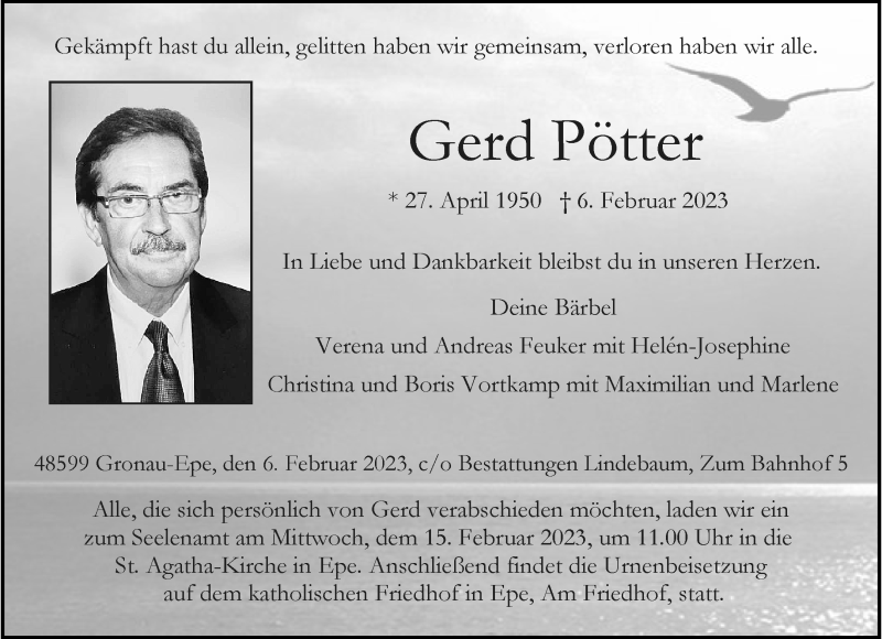  Traueranzeige für Gerd Pötter vom 11.02.2023 aus 