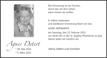 Anzeige von Agnes Detert 