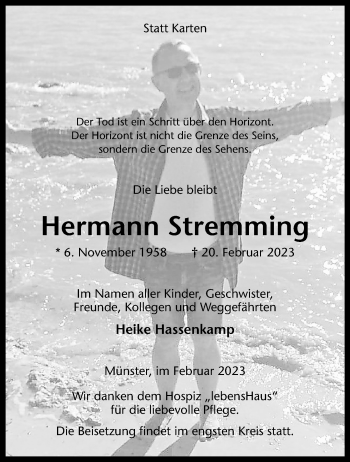 Anzeige von Hermann Stremming 