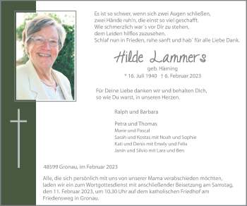 Anzeige von Hilde Lammers 