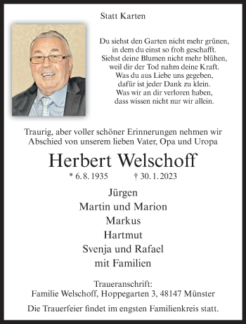 Anzeige von Herbert Welschoff 
