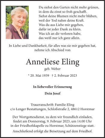 Anzeige von Anneliese Eling 