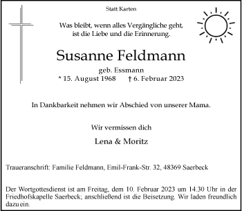 Anzeige von Susanne Feldmann 