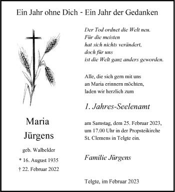 Anzeige von Maria Jürgens 