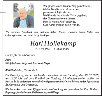 Anzeige von Karl Hollekamp 