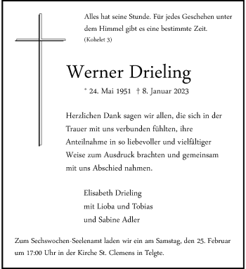 Anzeige von Werner Drieling 