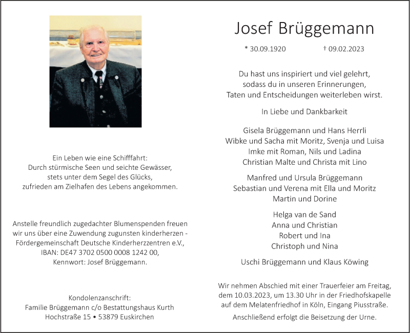  Traueranzeige für Josef Brüggemann vom 25.02.2023 aus 