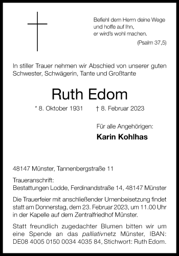 Anzeige von Ruth Edom 