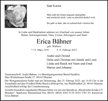 Anzeige von Erica Bähner 