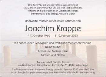Anzeige von Joachim Krappe 