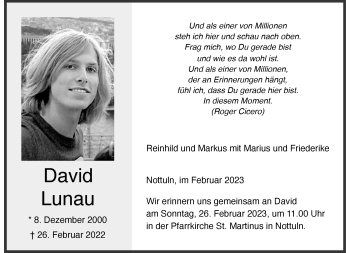 Anzeige von David Lunau 