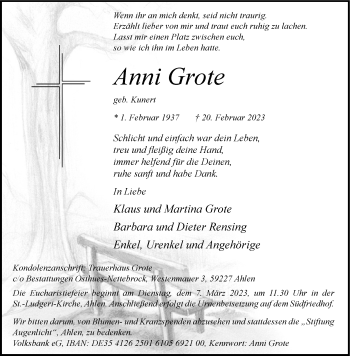 Anzeige von Anni Grote 