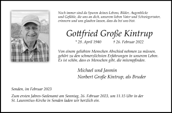 Anzeige von Gottfried Große Kintrup 