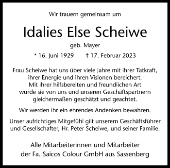 Anzeige von Idalies Else Scheiwe 